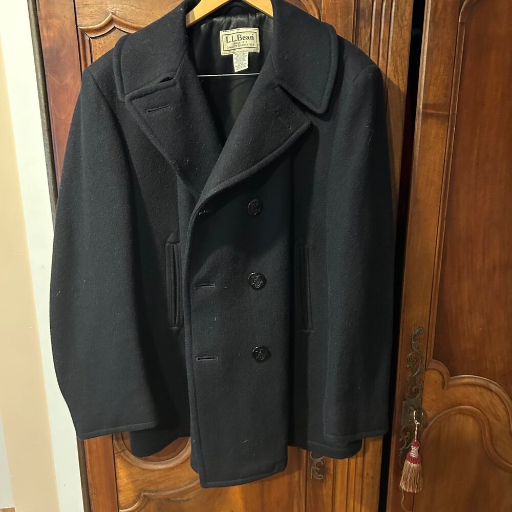 L. L. Bean men's wool navy pea coat, size L